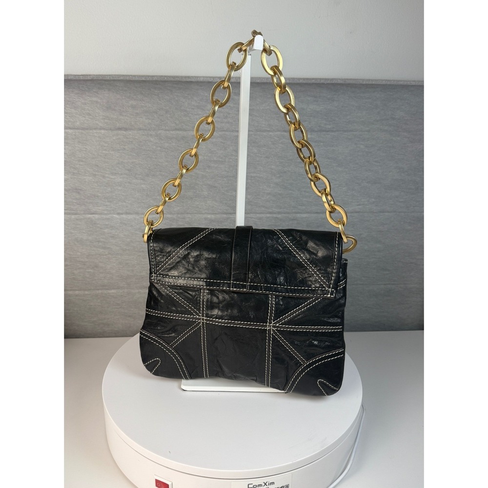 Tracy Reese‎ Black Leather Gold Chain Shoulder Bag Y2K - Picture 5 of 14